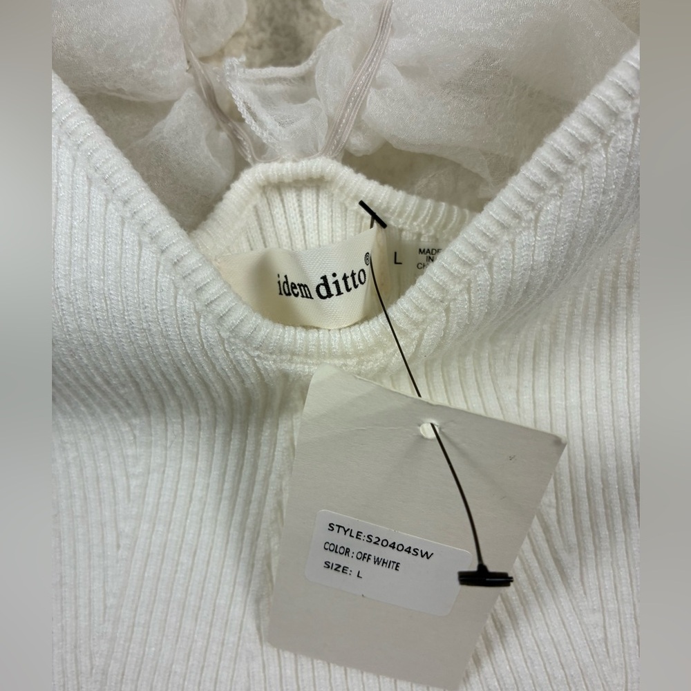 Idem Ditto White Grand Gesture Organza Crop Top Ribbed Women’s Sz Large New - Picture 3 of 7